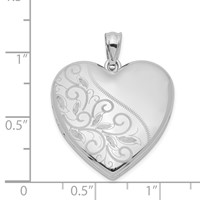 Sterling Silver Rhodium-plated Polished Front Satin Back Swirl Design 4-Photo 24mm Family Heart Locket view 4