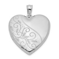 Sterling Silver Rhodium-plated Polished Front Satin Back Swirl Design 4-Photo 24mm Family Heart Locket view 1