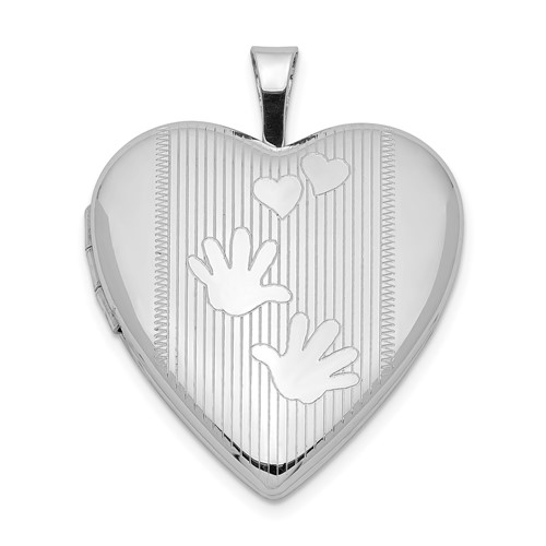 Sterling Silver Rhodium-plated Hands and Hearts 20mm Heart Locket