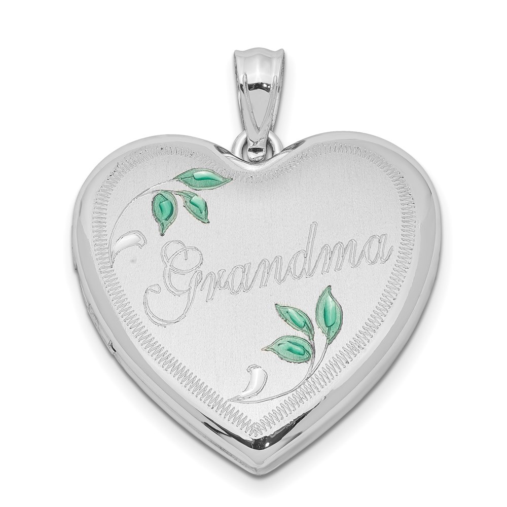 Sterling Silver Rhodium-plated 24mm Grandma Heart Locket
