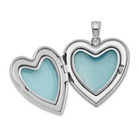 Sterling Silver Rhodium-plated Satin Pink and Green Enameled Rose 24mm Heart Locket view 5