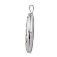Sterling Silver Rhodium-plated Satin Pink and Green Enamel Diamond-cut Floral and Heart 26mm Oval Locket view 2