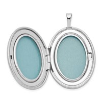 Sterling Silver Rhodium-plated Satin Pink and Green Enamel Diamond-cut Floral and Heart 26mm Oval Locket view 5