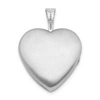 Sterling Silver Rhodium-plated Pink and Green Enameled Rose with Love 16mm Heart Locket view 3