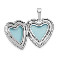 Sterling Silver Rhodium-plated Pink and Green Enameled Rose with Love 16mm Heart Locket view 5