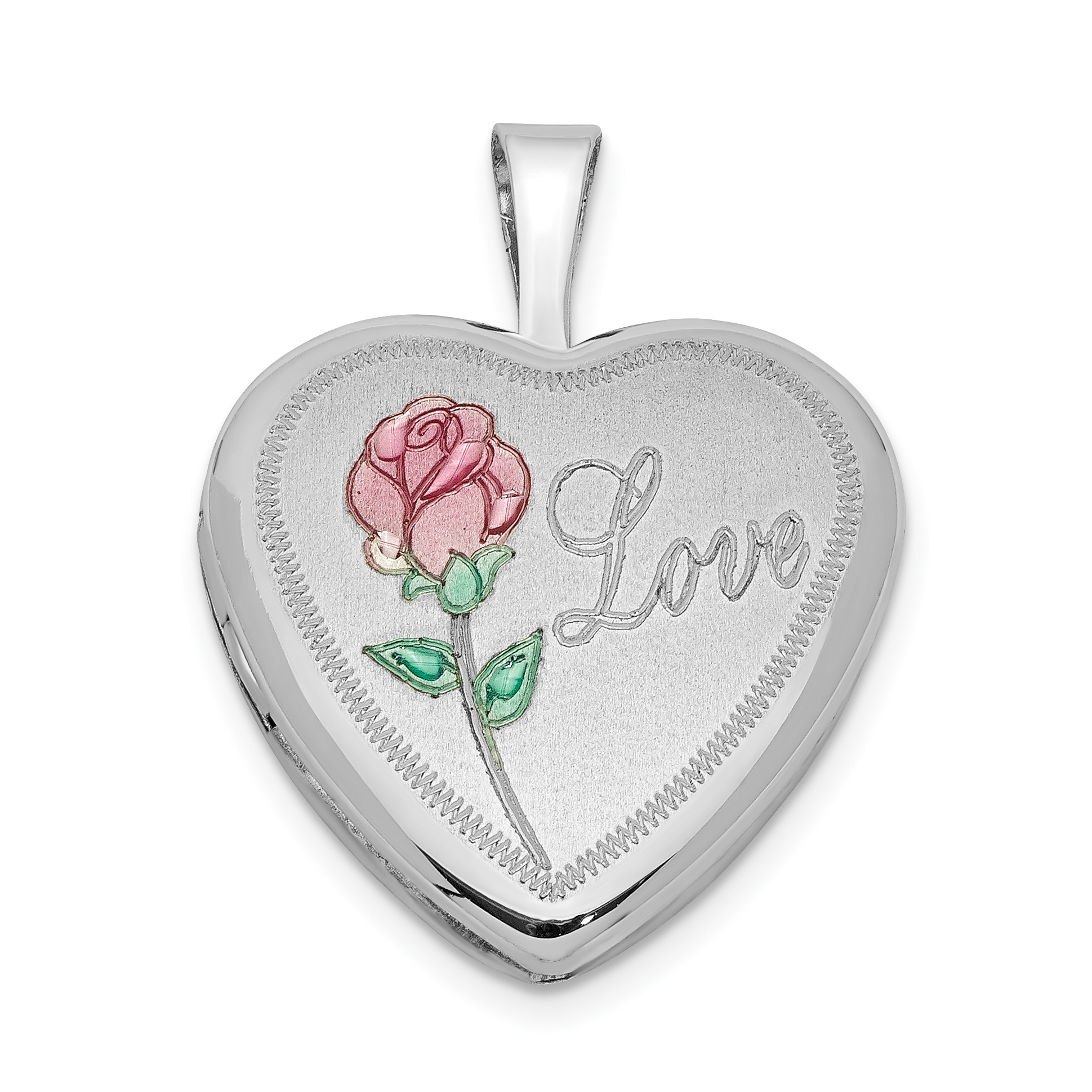 Sterling Silver Rhodium-plated 16mm Enameled & D/C Love Heart Locket (QLS419)