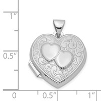 Sterling Silver Rhodium-plated 2-Hearts Plain Back 18mm Heart Locket view 4