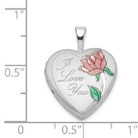 Sterling Silver RH-plated Satin & Enameled I Love You Rose Heart Locket view 4