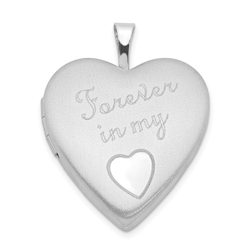 Sterling Silver Rhodium-plated Polished and Satin Forever in MY Heart 20mm Heart Locket