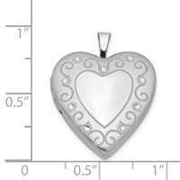 Sterling Silver Rhodium-plated Polished and Satin Diamond-cut Scroll Design 20mm Heart Locket view 4