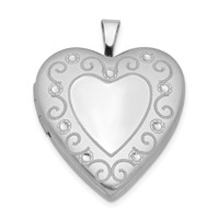 Sterling Silver Rhodium-plated Polished and Satin Diamond-cut Scroll Design 20mm Heart Locket view 1