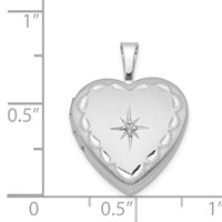 Sterling Silver Rhodium-plated Satin Diamond-cut Diamond Star 16mm Heart Locket view 4
