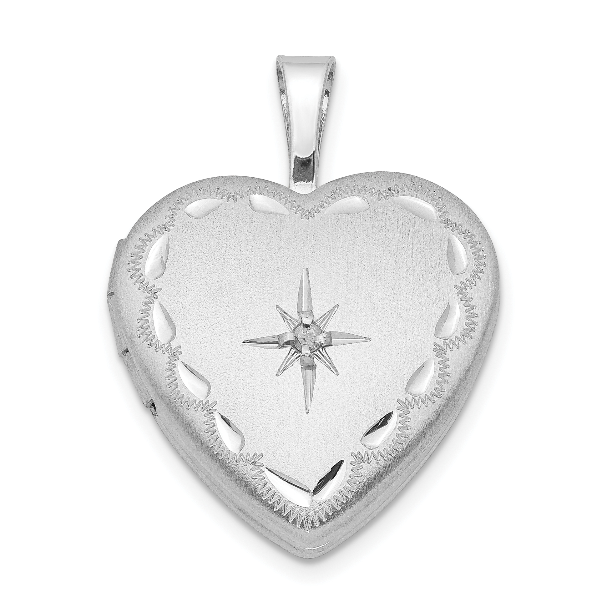 Sterling Silver Rhodium-plated Satin & D/C Diamond Star Heart Locket (QLS429)