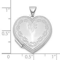 Sterling Silver Rhodium-plated Polished Lace Design 21mm Heart Locket view 4