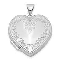 Sterling Silver Rhodium-plated Polished Lace Design 21mm Heart Locket view 1