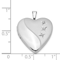 Sterling Silver Rhodium-plated Polished and Satin Diamond Stars 20mm Heart Locket view 4