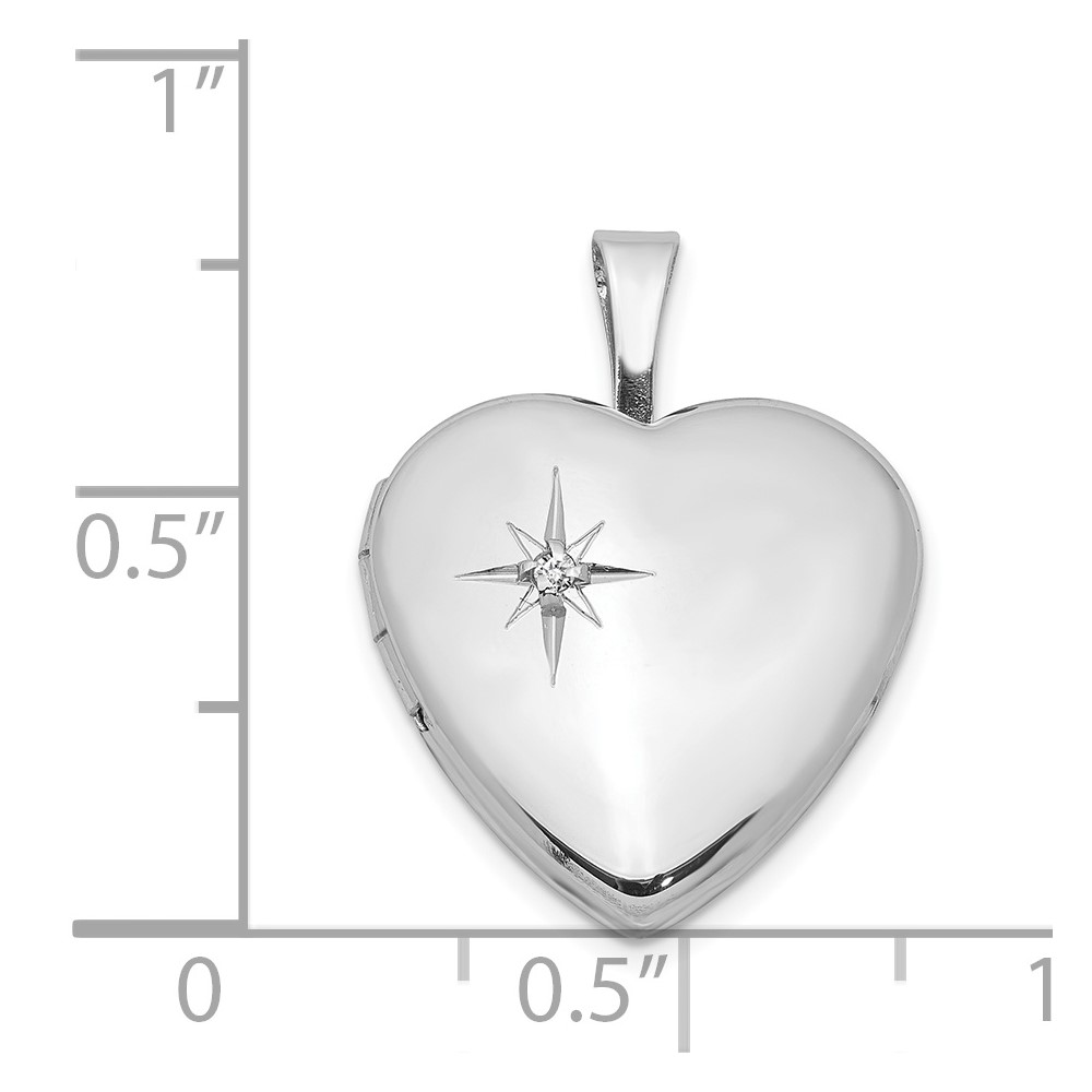 Sterling Silver Rhodium-plated Polished Diamond Star 16mm Heart Locket (QLS433)