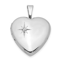 Sterling Silver Rhodium-plated Polished Diamond Star 16mm Heart Locket view 1