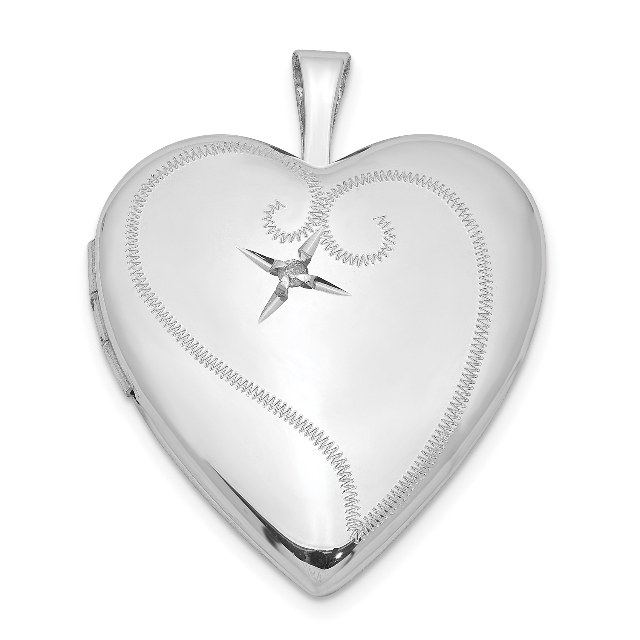 Sterling Silver Rhodium-plated & Diamond 20mm D/C Heart Locket (QLS434)