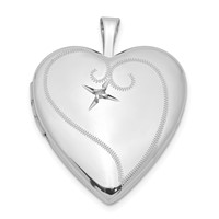 Sterling Silver Rhodium-plated Diamond Star 20mm Heart Locket view 1