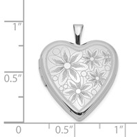 Sterling Silver Rhodium-plated Textured Daisies 20mm Heart Locket view 4