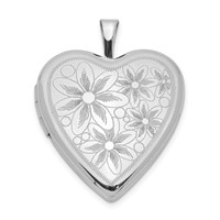 Sterling Silver Rhodium-plated Textured Daisies 20mm Heart Locket view 1