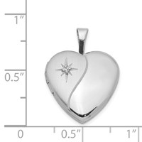 Sterling Silver Rhodium-plated Satin and Polished Diamond Star 16mm Heart Locket view 4