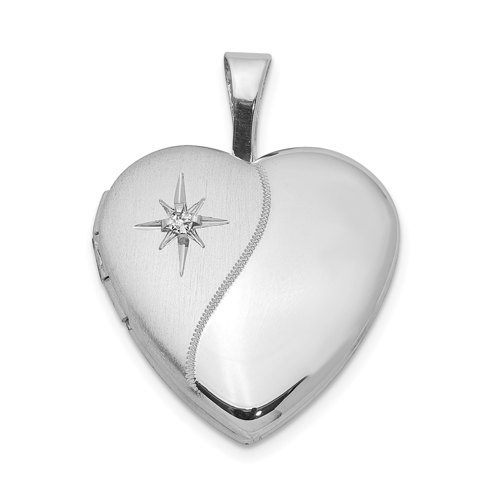 Sterling Silver Rhod-plated Polished/Satin Diamond 16mm D/C Heart Locket (QLS437)