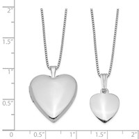 Sterling Silver Rhodium-plated Polished & Satin Heart Locket Necklace & 14in Pendant Necklace Set, 18" view 2