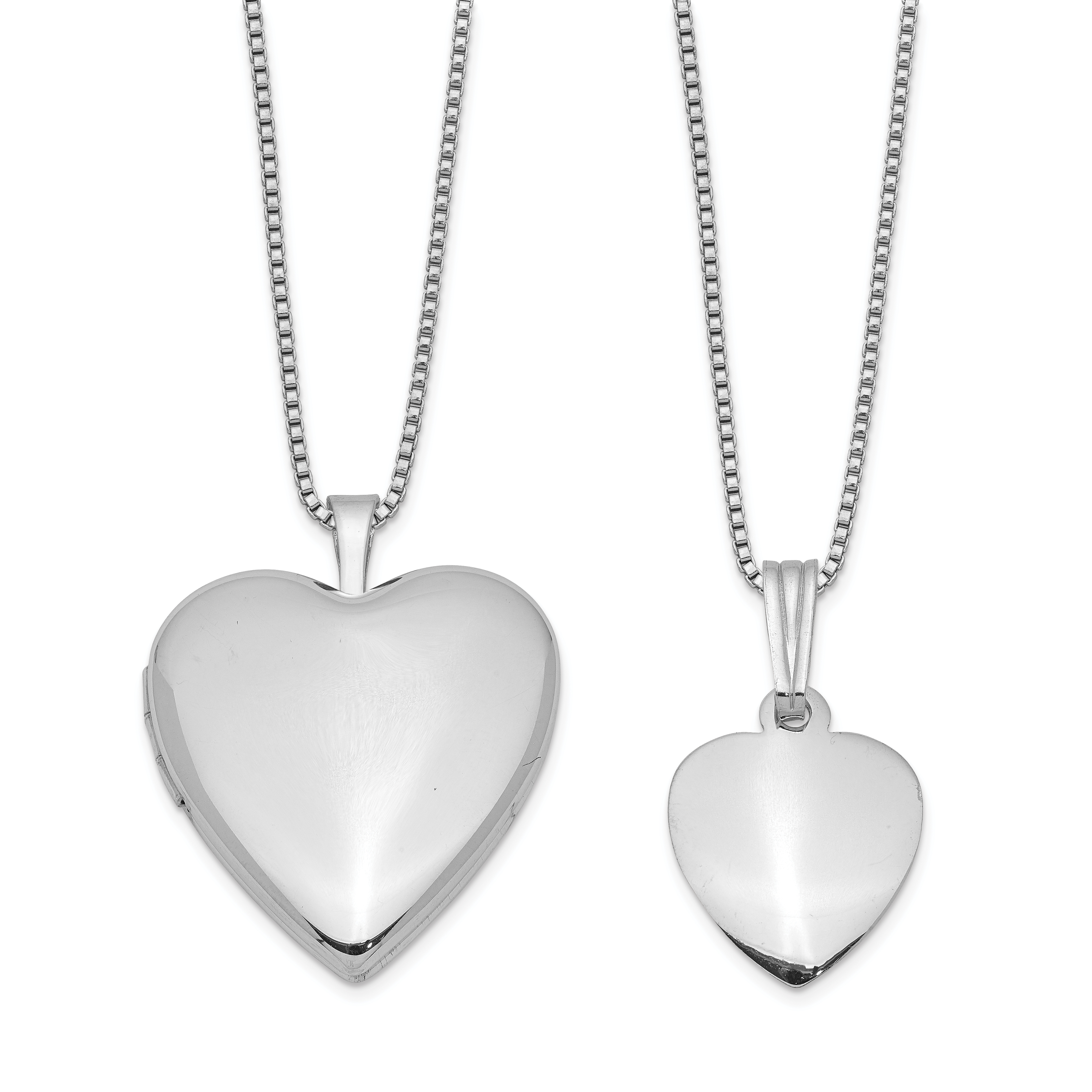 Sterling Silver Rhodium-plated Polished & Satin Heart 18in Locket Necklace & 14in Pendant Necklace Set (QLS442SET)