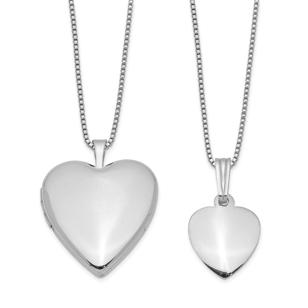 Sterling Silver Rhodium-plated Polished and Satin Heart Locket & Pendant Se