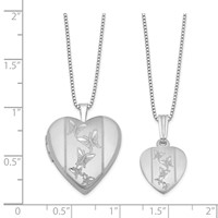 Sterling Silver Rhodium-plated Polished & Satin Butterfly Heart Locket Necklace & 14in Pendant Necklace Set, 18" view 5
