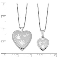 Sterling Silver Rhodium-plated Polished Satin Hands and Hearts Locket Necklace and 14 Inch Pendant Necklace Set, 18" view 2