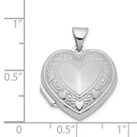 Sterling Silver Rhodium-plated Polished Hearts Border 18mm Heart Locket view 4