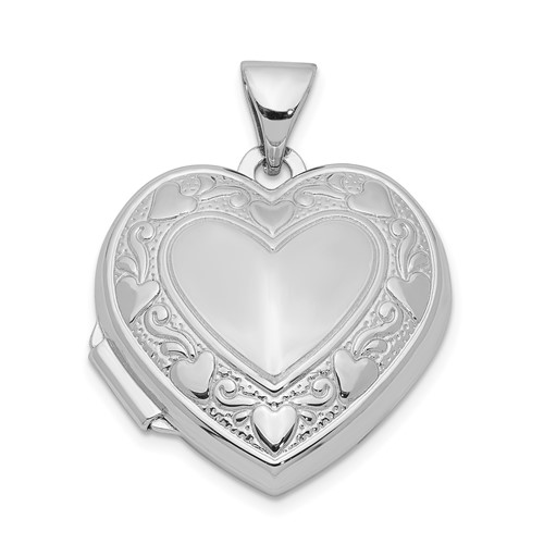 Sterling Silver Rhodium-plated Polished Hearts Border 18mm Heart Locket