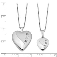 Sterling Silver Rhodium-plated Diamond Polished & Satin Heart Locket Necklace & 14in Pendant Necklace Set, 18" view 2