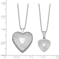 Sterling Silver Rhodium-plated Polished & Satin Butterfly Heart 18in Locket Necklace and 14in Pendant Necklace Set view 2