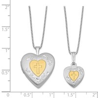 Sterling Silver Rhodium & Gold-plated Polished & Satin Diamond Mom Locket Necklace Daughter Pendant 14in Cross Heart Necklace Set, 18" view 4