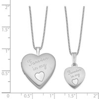 Sterling Silver Rhodium-plated Polished Satin Forever in MY Heart 18 Inch Locket Necklace and 14 Inch Pendant Necklace Set view 2