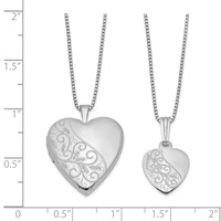 Sterling Silver Rhodium-plated Polished & Satin Back Swirl Design Mother Locket & Daughter 14in Pendant Necklace Set, 18" view 2