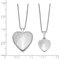 Sterling Silver Rhodium-plated Polished Swirl Design Mother Daughter Locket Pendant Necklace Set view 2