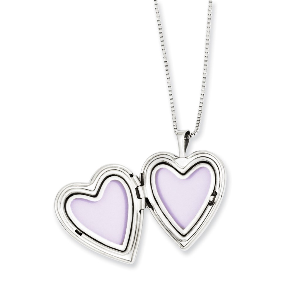 Sterling Silver Rhodium-plated Polished Diamond Heart 18in Mom Locket Necklace & 14in Heart Pendant Necklace Set (QLS458SET)