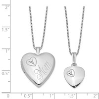 Sterling Silver Rhodium-plated Polished Diamond Heart Mom Locket Necklace & 14in Heart Pendant Necklace Set, 18" view 2