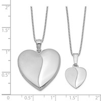 Sterling Silver Rhodium-plated Polished and Satin Heart Locket Necklace and 14 Inch Pendant Necklace Set, 18" view 2