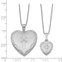 Sterling Silver Rhodium-plated Satin D C Diamond Cross Heart Locket Necklace & 14in Cross Heart Pendant Necklace Set, 18" view 2