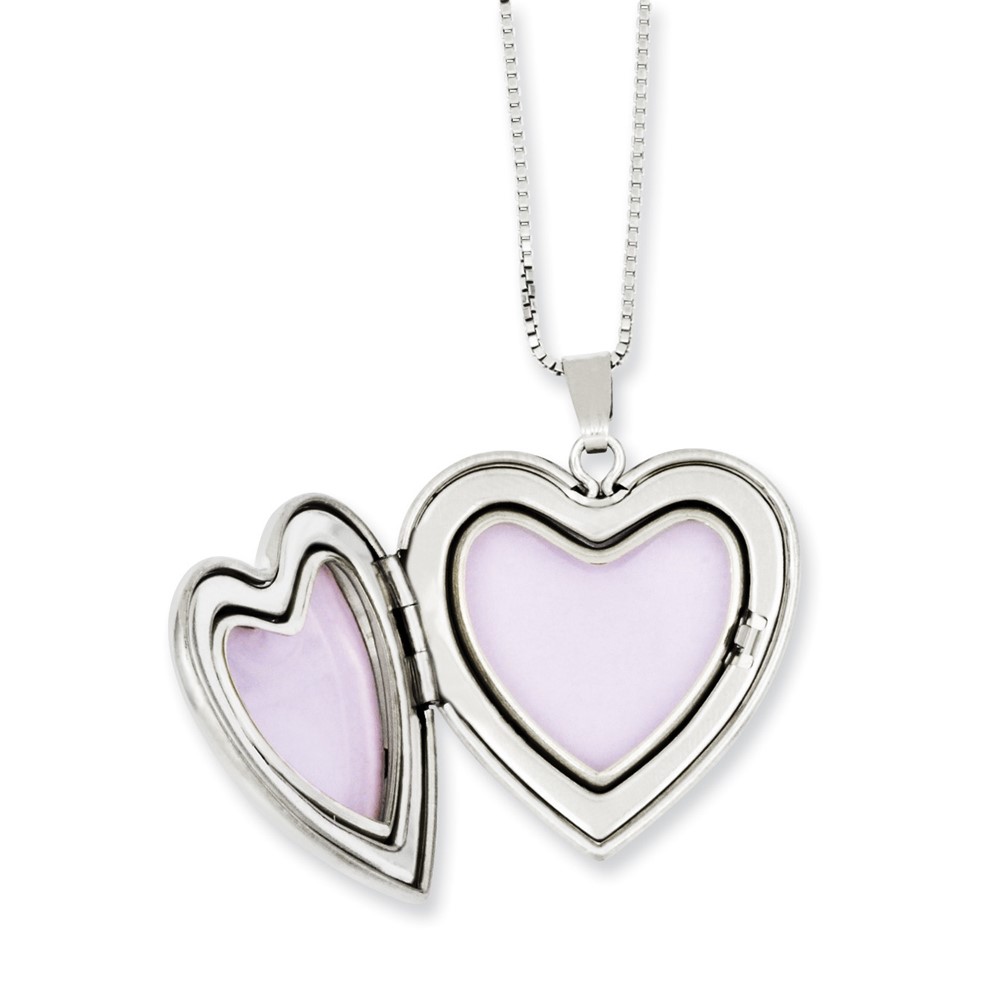 Sterling Silver Rhodium-plated Enameled Polished/Satin Rose I Love You Heart Mom 18in Locket & Daughter 14in Pendant Necklace Set (QLS461SET)