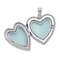 Sterling Silver Rhodium-plated Enameled Polished Satin Rose I Love You Heart Mom Locket & Daughter 14in Pendant Necklace Set, 18" view 3