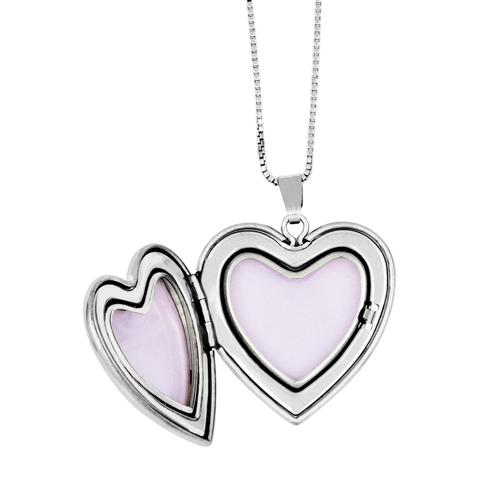 Sterling Silver RH-plated Diamond Pol/Satin Heart Locket & Pendant Set (QLS462SET)
