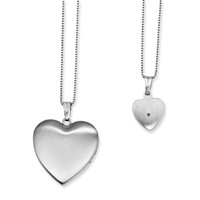 Sterling Silver Rhodium-plated Polished and Satin Diamond Heart Locket Necklace and 14 Inch Pendant Necklace Set, 18" view 2