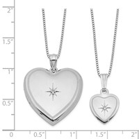 Sterling Silver Rhodium-plated Polished and Satin Diamond Heart Locket Necklace and 14 Inch Pendant Necklace Set, 18" view 4